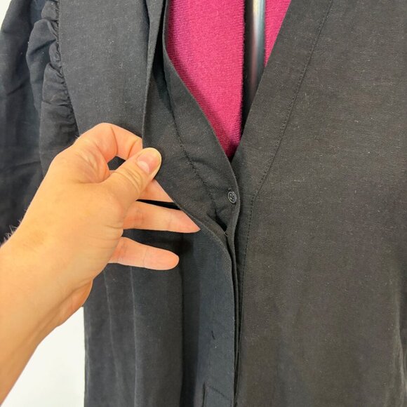 Ann Taylor Black Linen Midi Dress Puff Sleeves V Neck Medium M - Picture 7 of 13